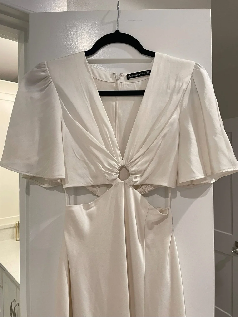 Elegant Ivory Satin Jumpsuit with Front Ring Detail